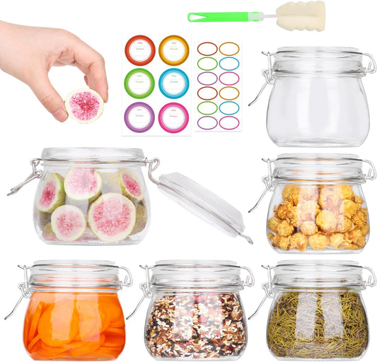 AuroTrends 16oz Glass Jars with Airtight Lids 6Pack - Large Kitchen Canisters for Food Storage, 480ml Leakproof Canning Jars with Wide Mouth, Ideal for Flour, Coffee, Snacks & Home Organization