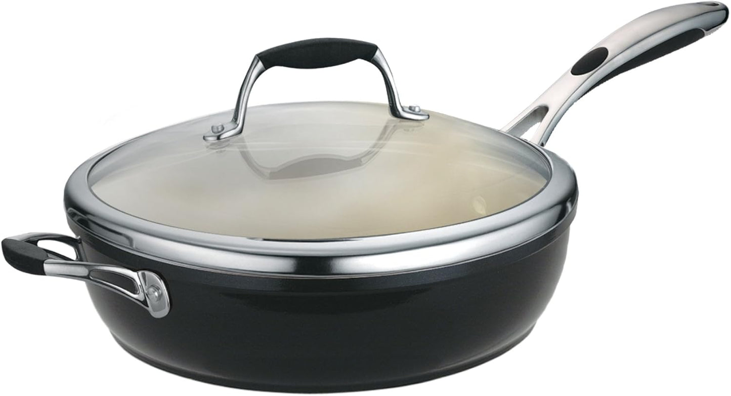 Tramontina Gourmet Ceramica Deluxe Aluminum Deep Skillet with Lid, Non Stick Frying Pan with Ceramic Interior, 11-inch, Metallic Black, Made in Italy