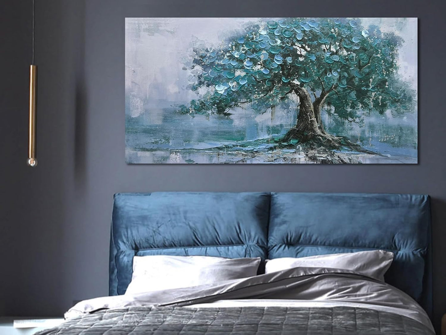 Ardemy Tree Canvas Wall Art for Living Room Large Teal Tree of Life Bedroom Pictures Paintings Wall Decor Artwork for Walls Home Office Dining Room Kitchen, 48"x24"