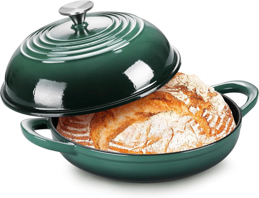 P&P CHEF Bread Dutch Oven for Sourdough, 5.5 Quart Enameled Cast Iron Dutch Oven Pot with Lid for Homemade Bread Baking, Easy to Clean & Even Heat, Dark Green