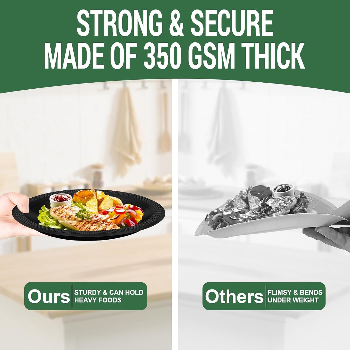 50 Black Plastic Plates For Party, Includes 25-9" & 25-7" Cake Dessert Plastic Dinner Plates Disposable For Party Supplies