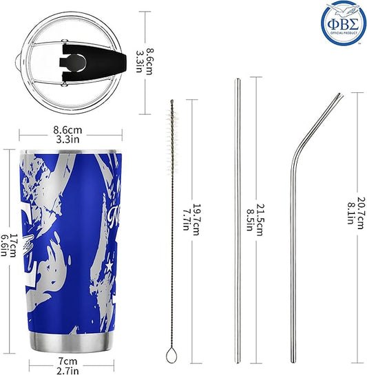 Phi Beta Sigma Fraternity Paraphernalia - Official Vendor - 20 oz Stainless Steel Insulated Sublimation Tumblers - Dove - Greek Letters