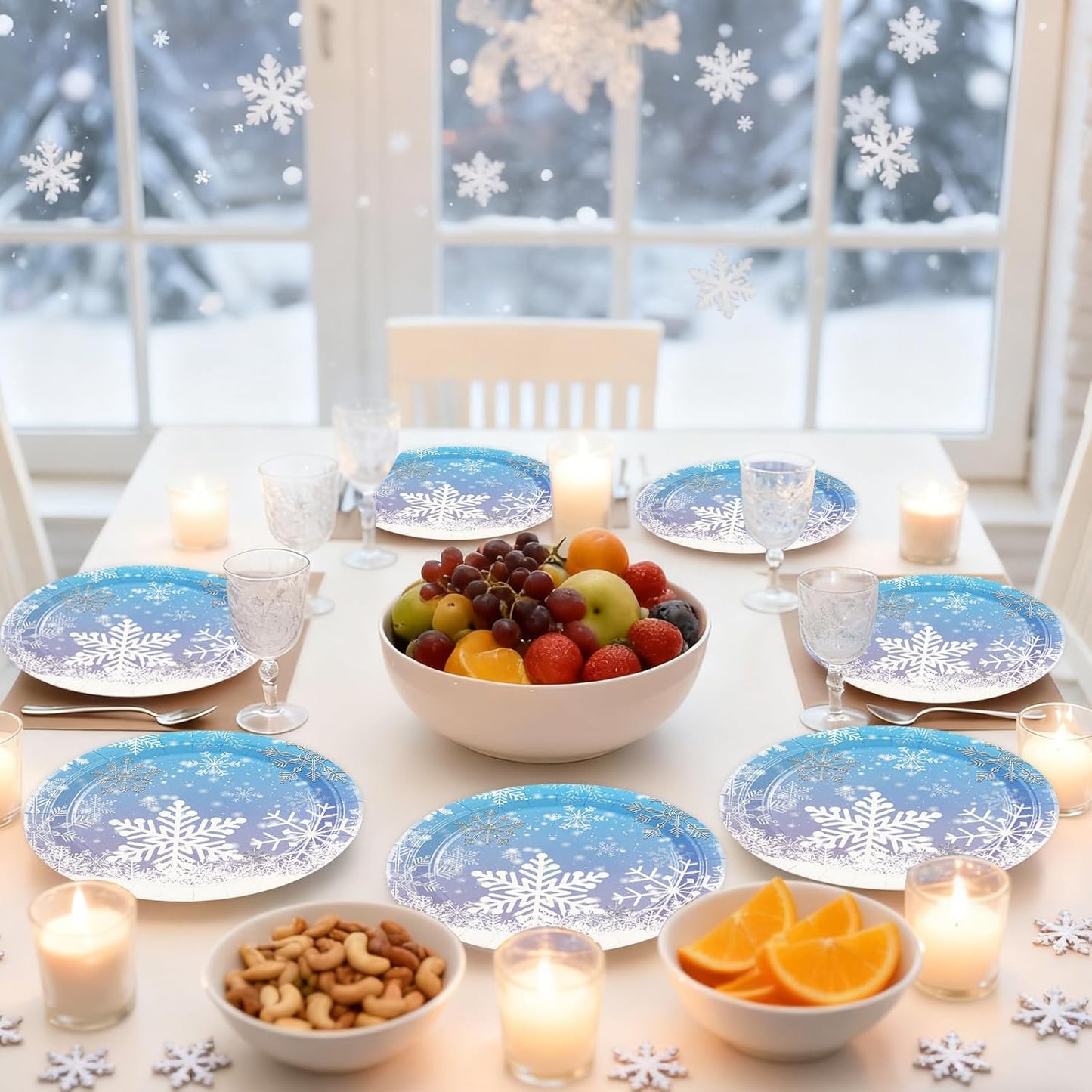 50PCS Frozen Plates and Napkins Party Decorations, 7inch Frozen Paper Dessert Plates and Napkins Disposable Winter Snowflake Tableware Sets for Christmas Winter Wonderland Party Supplies Table Decor