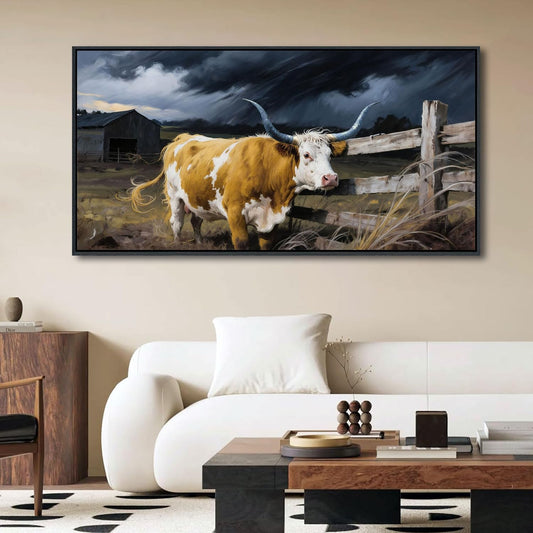 Highland Cow Wall Art - Rustic Pictures for Living Room,Framed Country Wall Decor, Vintage Artwork for Walls, Longhorn Cow wall Decor - Large Farmhouse Canvas for Bedroom 24×48IN