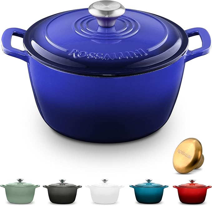 Signature Enameled Cast Iron Dutch Oven, Non-Stick Serving Pot with Tight Fitting Lid for Perfect Roasting, Baking, Sauteing, and Bread Making | 10Q (9.5L) - Indigo Blue