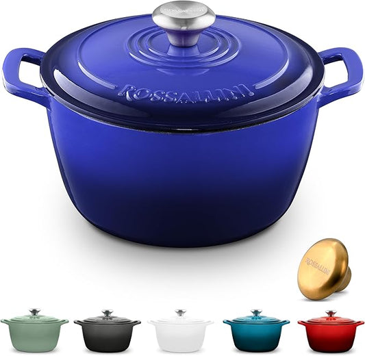 Signature Enameled Cast Iron Dutch Oven, Non-Stick Serving Pot with Tight Fitting Lid for Perfect Roasting, Baking, Sauteing, and Bread Making | 10Q (9.5L) - Indigo Blue