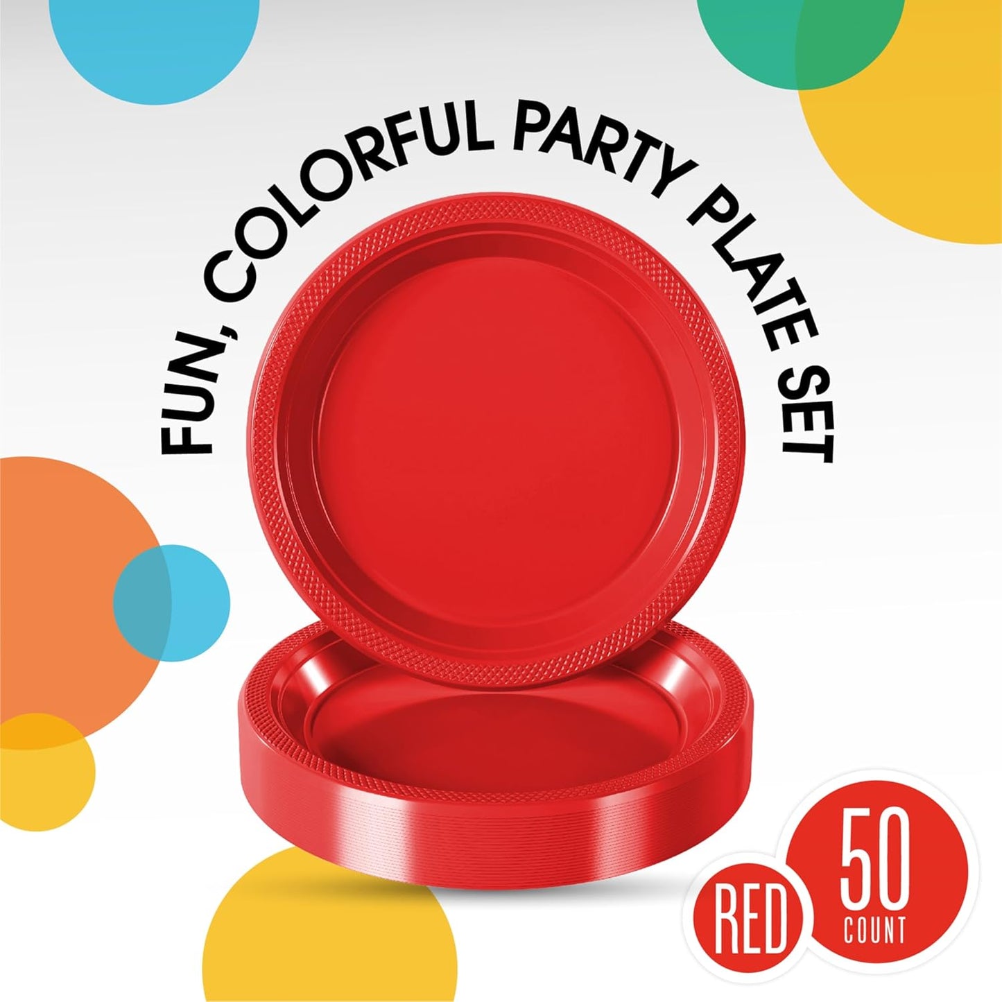 Exquisite Party Solids Red Plastic Plates For Party Supplies 7" Red Disposable Plates Heavy Duty 50 Pcs Plastic Dinnerware Sets Heavy Duty 350 GSM Disposable Dinnerware Set