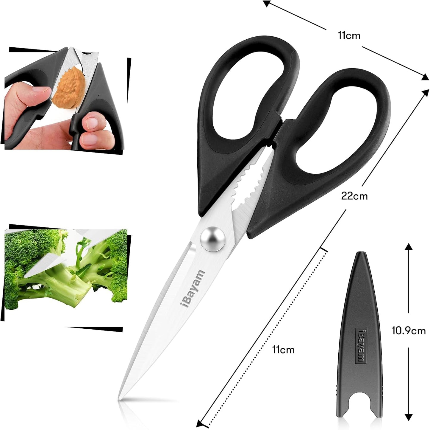 iBayam Stocking Stuffers for Men, White Elephant Gifts for Adults, All Purpose Kitchen Scissors 8.5" Cooking Scissors with Sheath, Black Kitchen Accessories