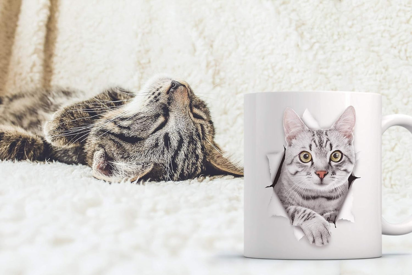 Winston & Bear Cute Grey Kitty Cat Coffee Mug - Ceramic Funny Coffee Mug Gift for Gray Tabby Cat Lovers - Cute Novelty Coffee Mug Present - Great Birthday or Christmas Cup for Men and Women (15oz)