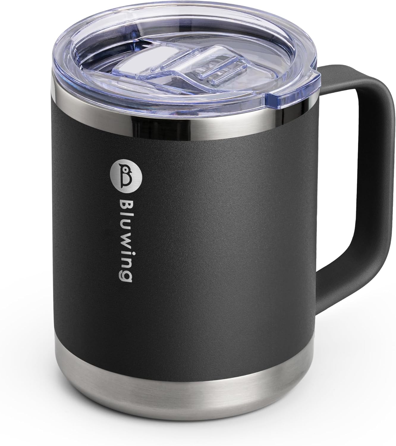 Insulated Coffee Mug with Handle-12 oz Travel Coffee Mug with Lid Double Wall Stainless Steel Travel Tumbler Cup for Camping, Office, Home (Black)