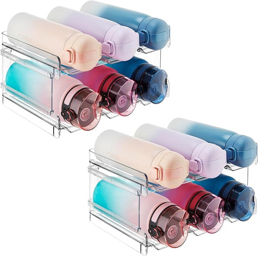 Lifewit Stackable Water Bottle Organizer for Cabinet, Kitchen Pantry Organization and Storage, Plastic Fridge Wine Racks, Tumbler Travel Cup Holder, Double 2 Pack, Hold 12 Bottles