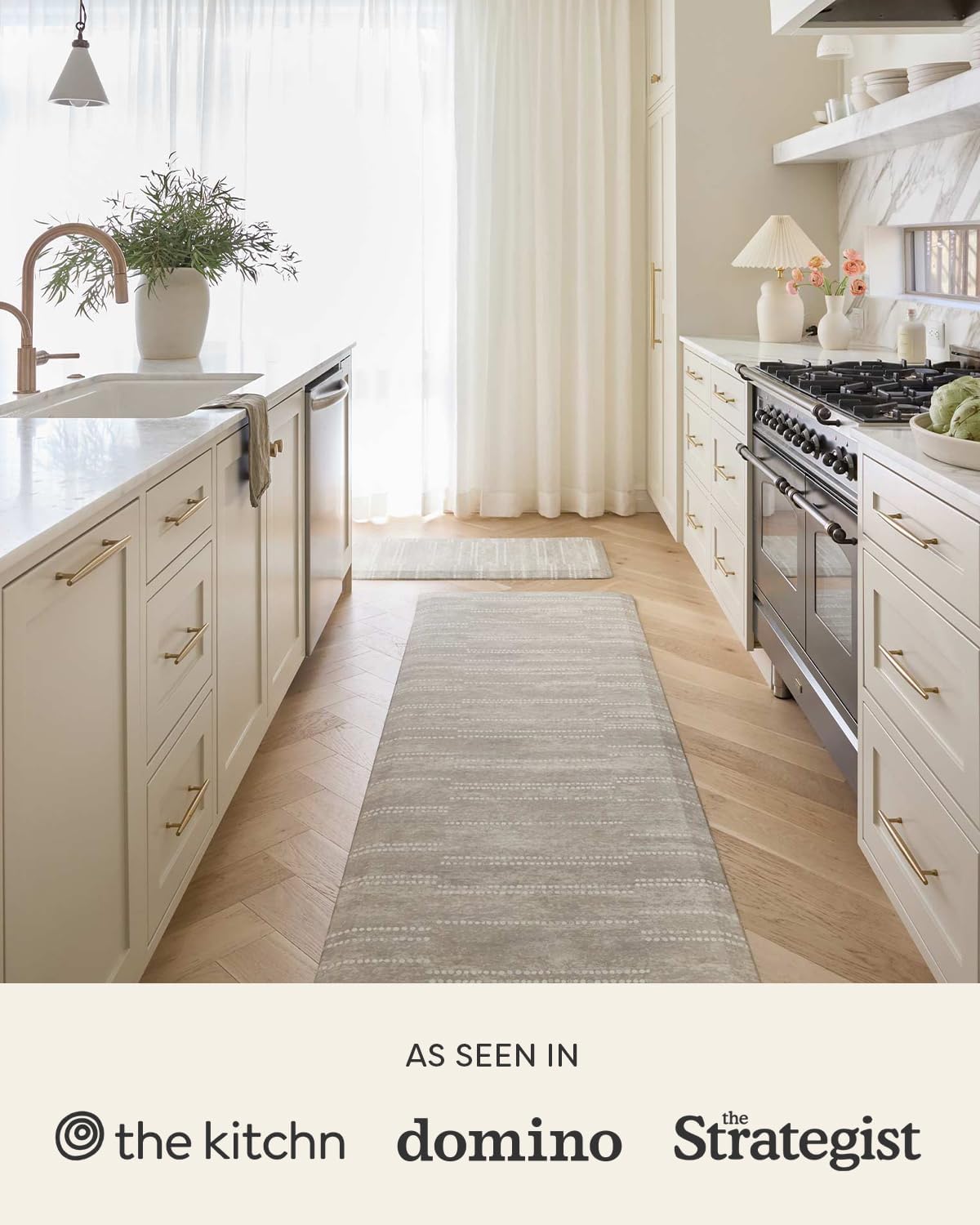 House of Noa Nama Standing Mat – Anti-Fatigue Cushioned Kitchen Mats for Floor | Ergonomic Bounce-Back Foam Kitchen Mats | Anti-Fatigue Mats for Kitchen & Standing | Nara Stripe Natural | 30" x 108"