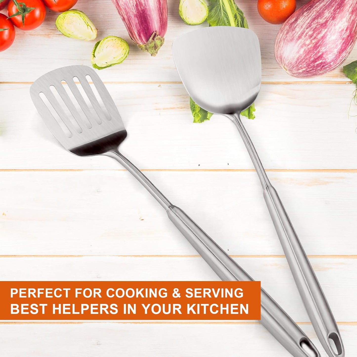 304 Stainless Steel Utensil, 2 PCS Large Metal Cooking Utensil Tools Spatula Set