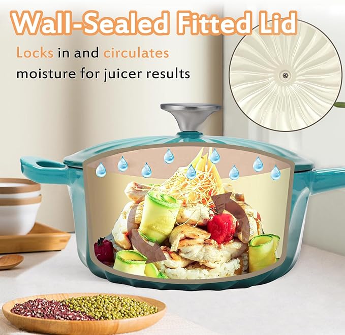 Enameled Cast Iron Sauce Pan, 2 Quart Enameled Saucepan with Lid, Mini Dutch Oven Enamel Saucepan for Cooking Pasta Sauce, Gravy, Puddings, Marinate, Boiling (Blue Green)