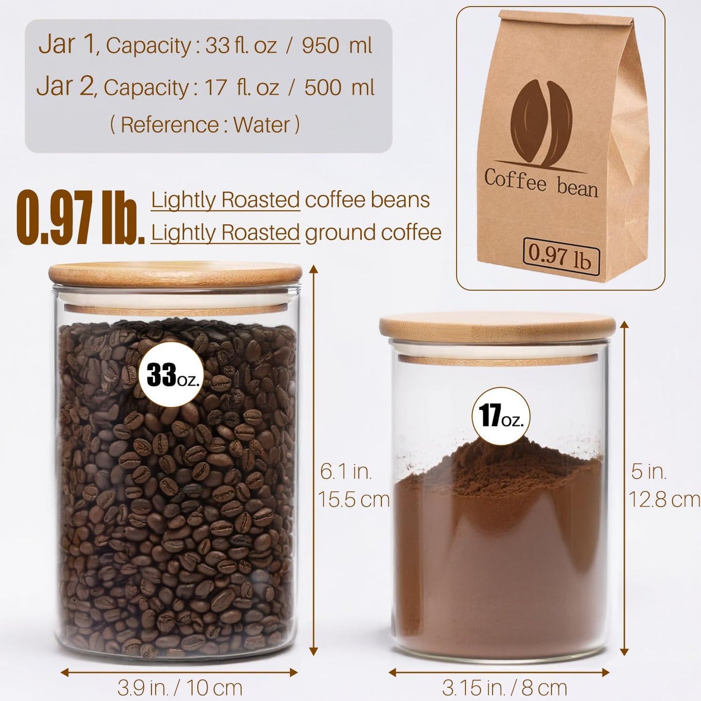 6 Pack Glass Food Storage Jars with Airtight Lids, Clear Glass Jar with Bamboo Lid, Airtight Food Canister for Tea, Candy, Coffee, Sugar, Cookie, Snack. (Round | 5+6 Inch) SET of 3