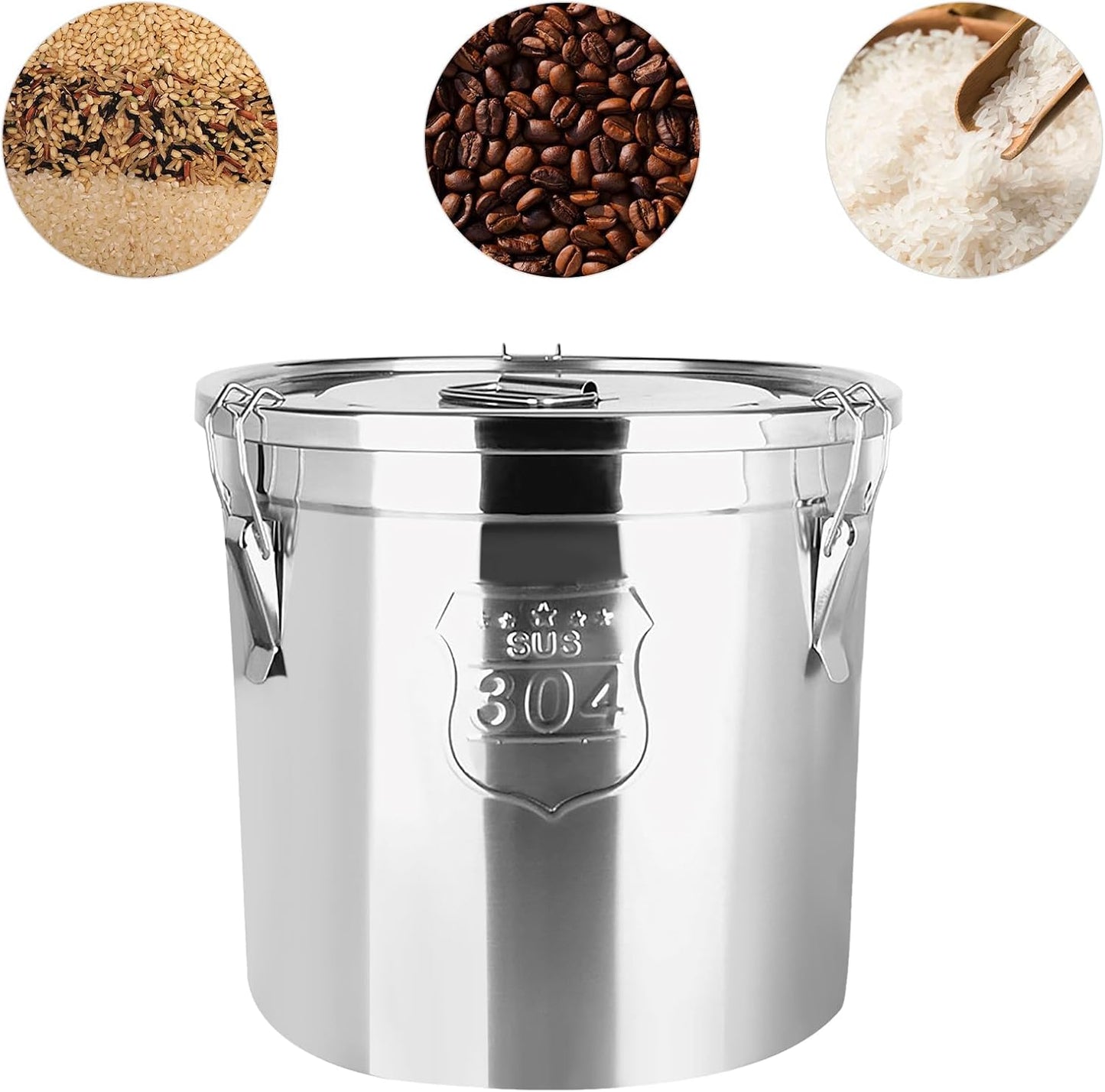 6L Stainless Steel Storage Bucket, Food Storage Containers With Lids and Sturdy Locking Clamp, 10-21lbs Metal Storage Bucket for Rice, Flour, Grain, Coffee Bean(6L)