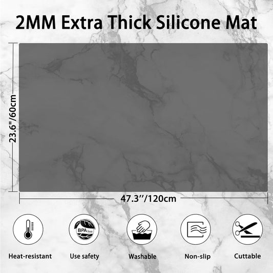 Silicone Mats for Kitchen Counter, 47.3"x23.6"(120cmx60cm) Large Heat Resistant Mat Kitchen Island Waterproof 2MM Thick Countertop Protector Mat Nons-slip Extra Large Counter Mat, Translucent Brown