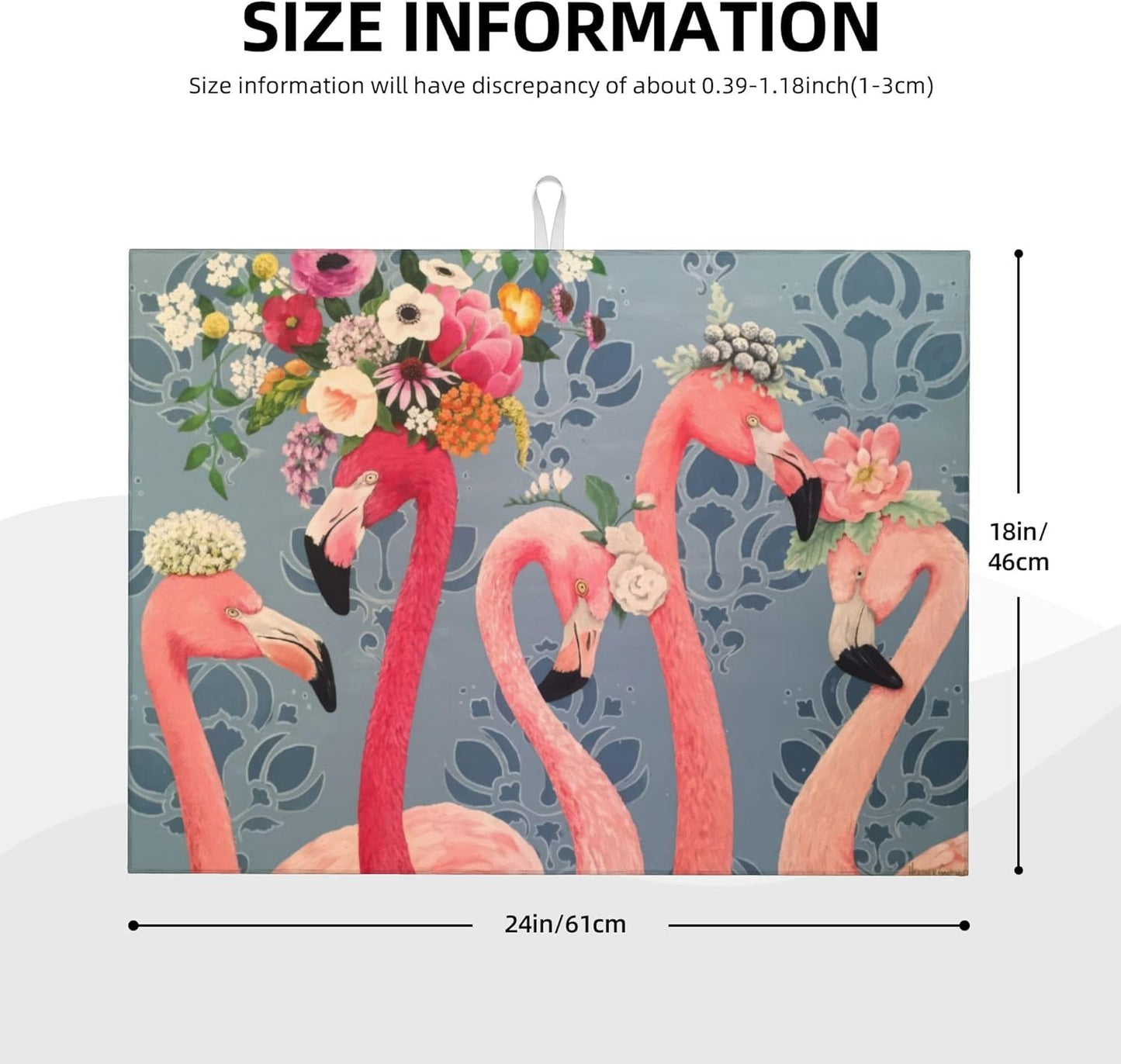 Flamingo Flowers Dish Drying Mat 18x24 Inch, Microfiber Absorbent Fast Dry Mat Large Dish Mat Drying Kitchen Mat, Kitchen Drying Pad for Kitchen Counter Coffee Bar Decor Gifts