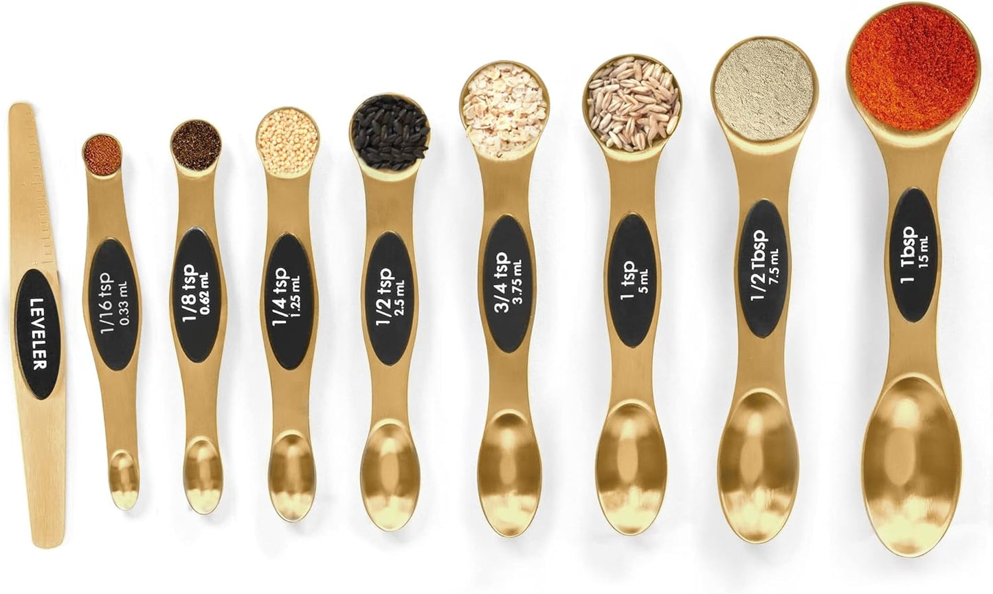 Magnetic Measuring Spoons Set Stainless Steel with Leveler-9pcs Stackable Measuring Cups for Baking-Measuring Cups and Spoon Set Kitchen Gadgets Apartment Essentials Fits in Spice Jars
