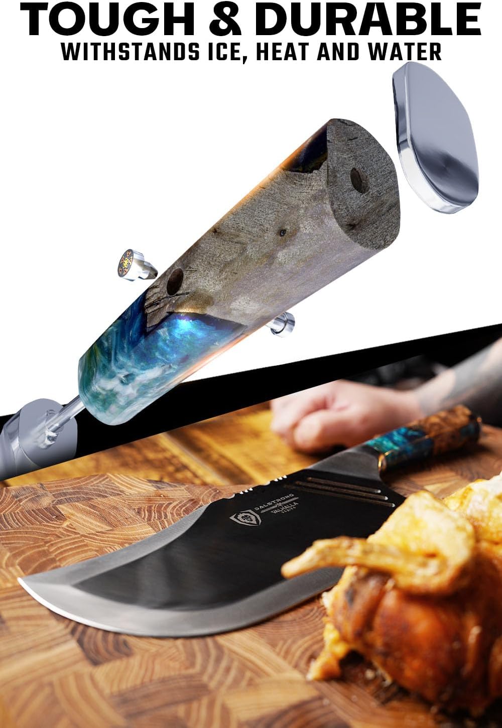 Dalstrong Massive Cleaver Knife - 9 inch - 'The Ravager' - Valhalla Series - 7CR17MOV HC Steel Kitchen Knife - Celestial Resin & Wood Handle - Razor Sharp Meat Cutting Knife - w/Leather Sheath