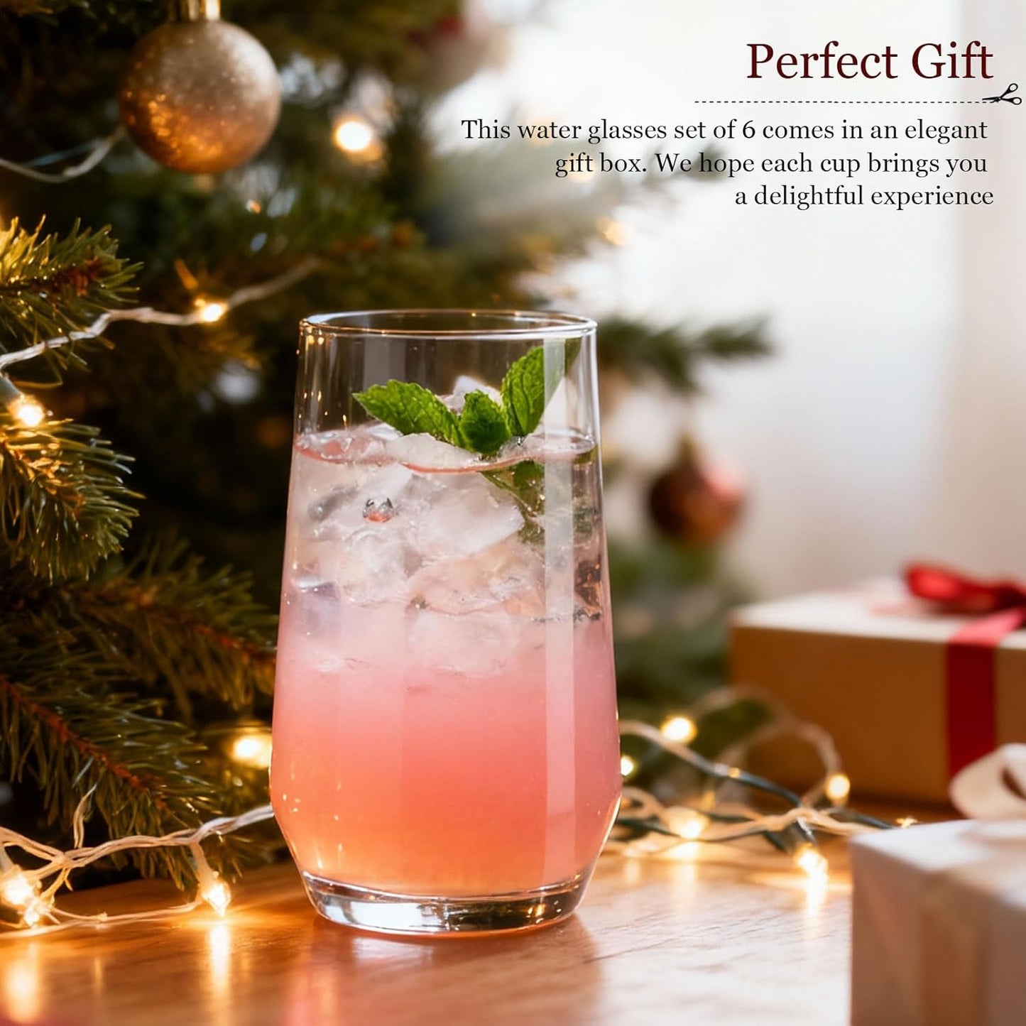 Drinking Glasses Set of 6, 16.4oz Highball Glasses, Crystal Clear Tall Glass Cups for Cocktail, Juice, Iced Tea, Mojito and Smoothies, Clear Glassware Set