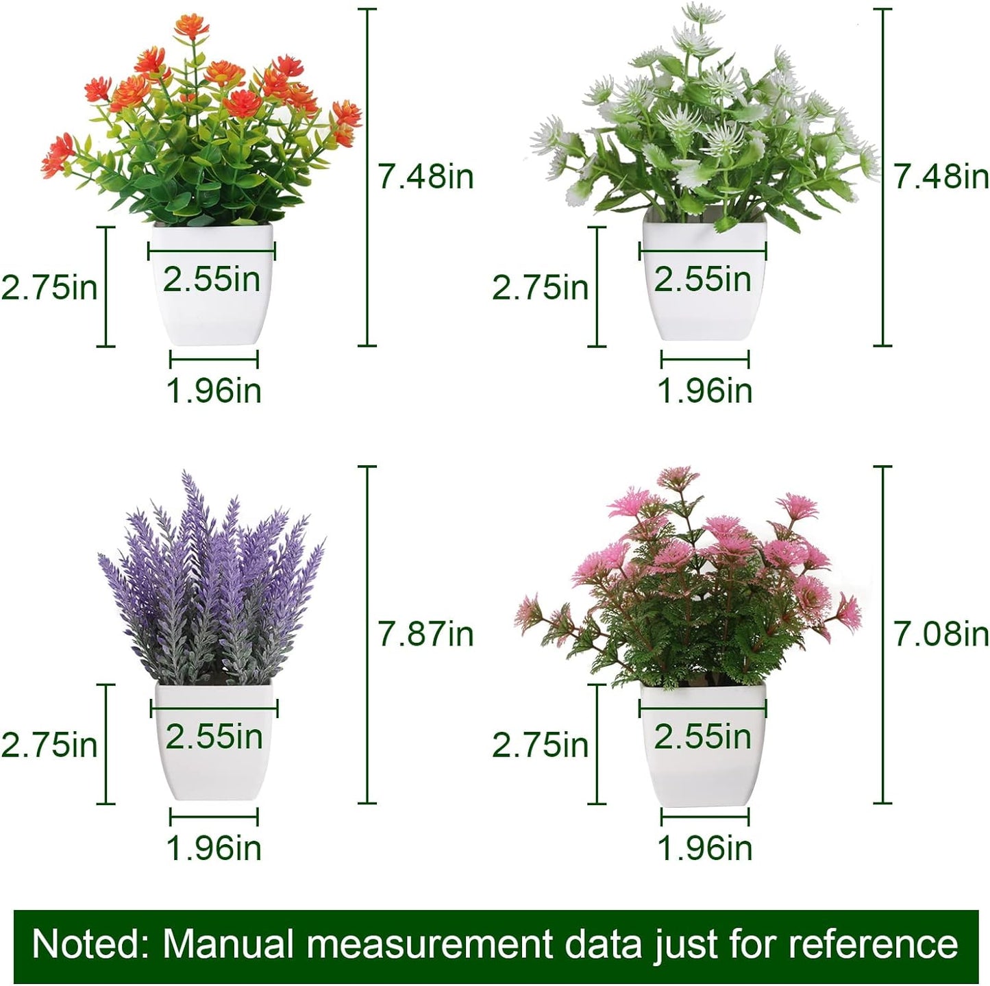 Artificial Potted Flowers 4pcs Fake Small Plant in Pot Mini Faux Plant Door House Office Tabletop Kitchen Colorful Greenery Decor