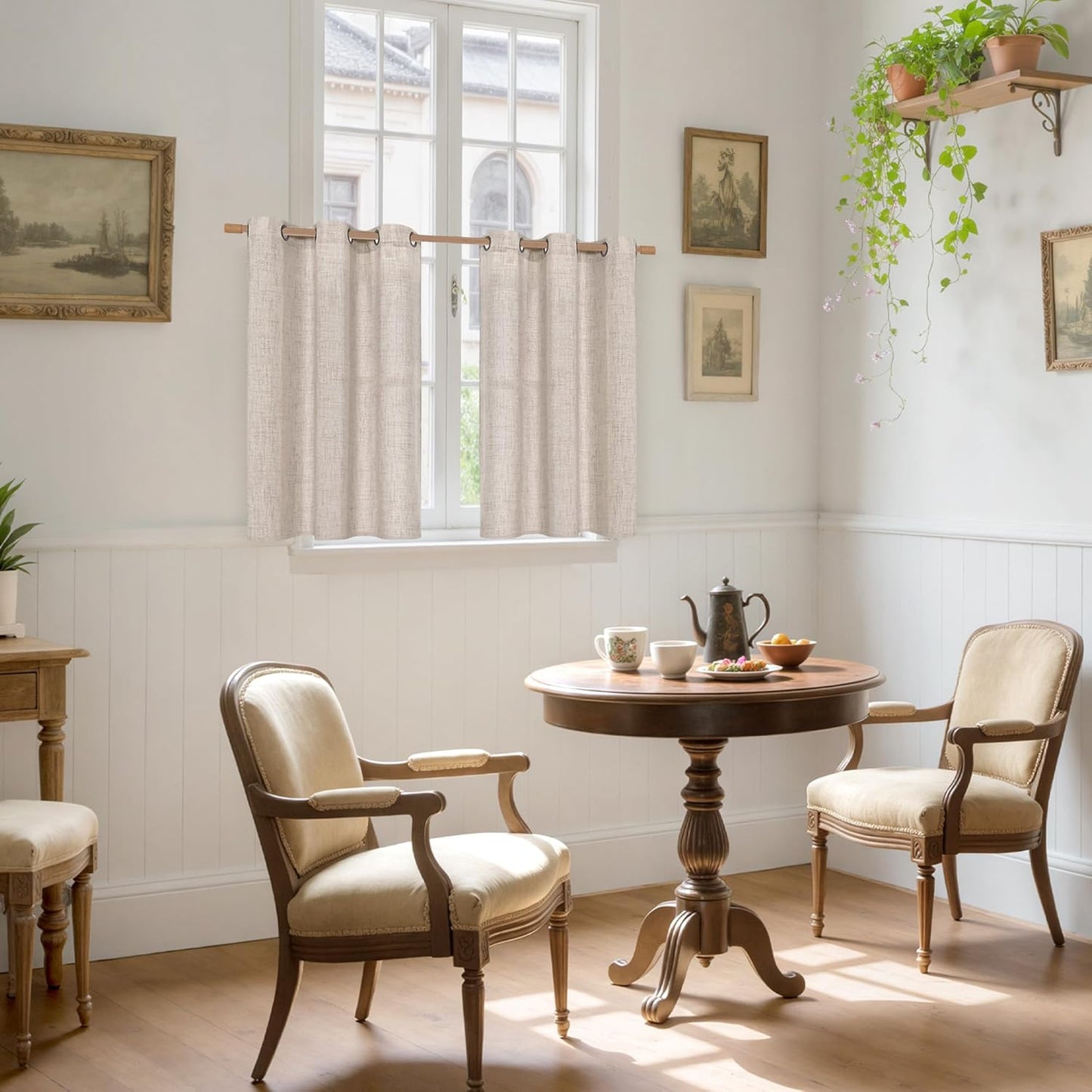 YoungsTex Short Linen Curtains 40 Inch Length for Kitchen Windows - Semi Sheer Drapes Light Filtering Textured with Bronze Grommet Rustic Natural for Bedroom Cafe Bathroom, 2 Panels, 42 X 40 Inch