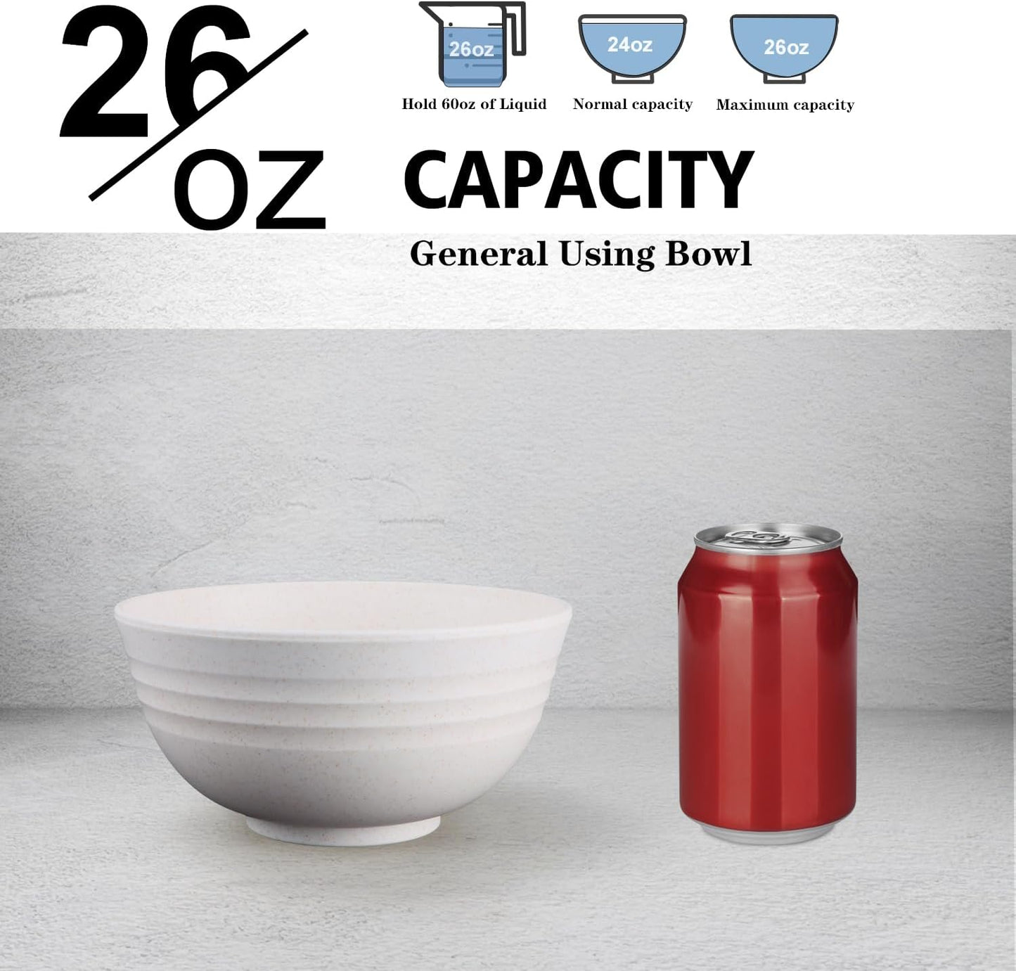 Wrova Wheat Straw Bowls Set of 8, Unbreakable White Cereal Bowl 26OZ, Microwave and Dishwasher Safe Oatmeal Bowls, Kitchen Bowl Suitable for Cereal,Salad,Snack (White)