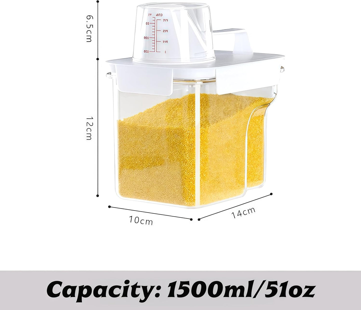 Airtight Food Storage Canisters with Measuring Cup - Ideal for Cereal, Flour & Sugar | Kitchen Pantry Organization Containers, Dry Food Storage (1500ml)