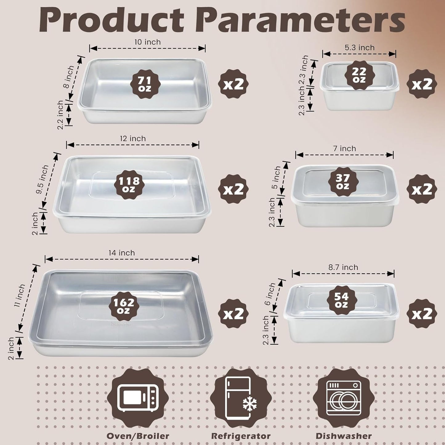 12pcs 6 Sizes Stainless Steel Food Storage Container with Lid Reusable Meal Prep Container Stackable Metal Storage Box Kitchen Tray for Meat Marinating Oven Freezer Leftovers Dishwasher Safe