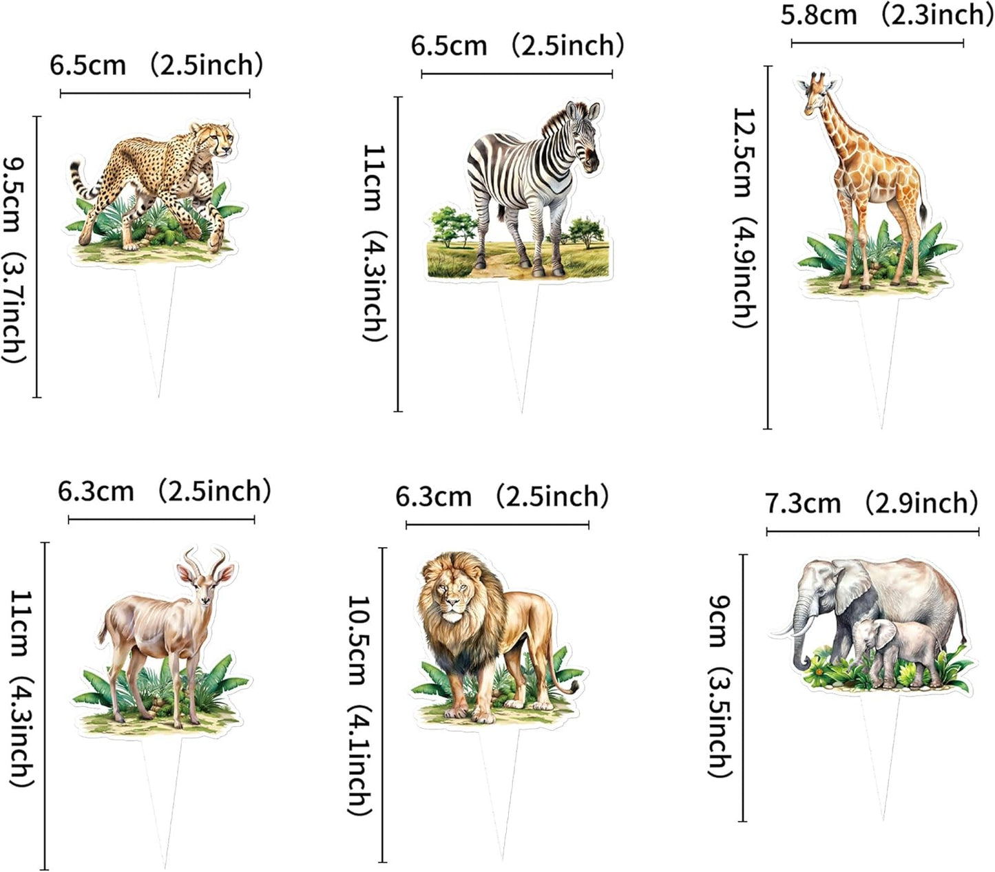 24pcs Jungle Safari Animal Cupcake Toppers,Selected Jungle Themed Children's Party Birthday And Baby Shower Cake Decorations（two-sided）