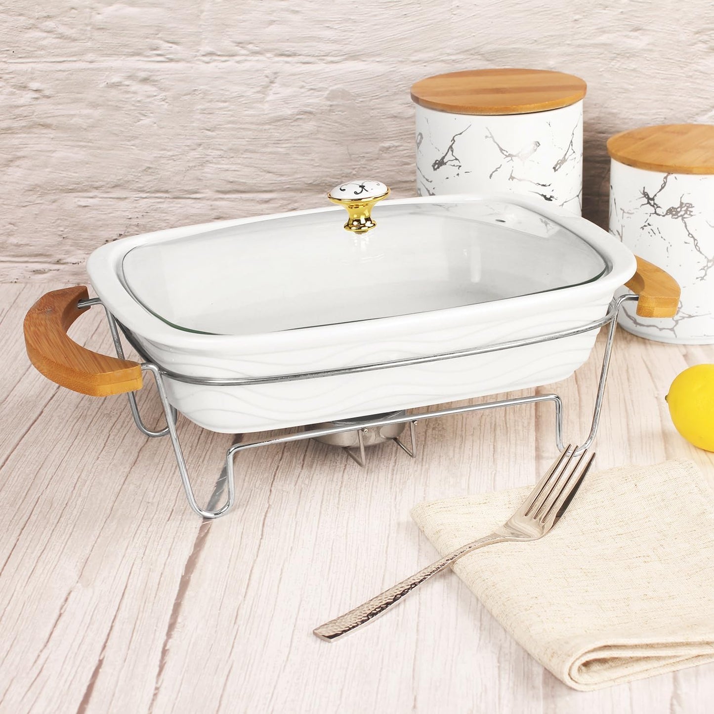 12" x 8" Ceramic Casserole Baking Dish With Glass cover and rack, Lasagna Pan Deep for Oven, 2.2 Quarts Baking Pan with Handles, Oven Safe&Durable Bakeware for Home Decor