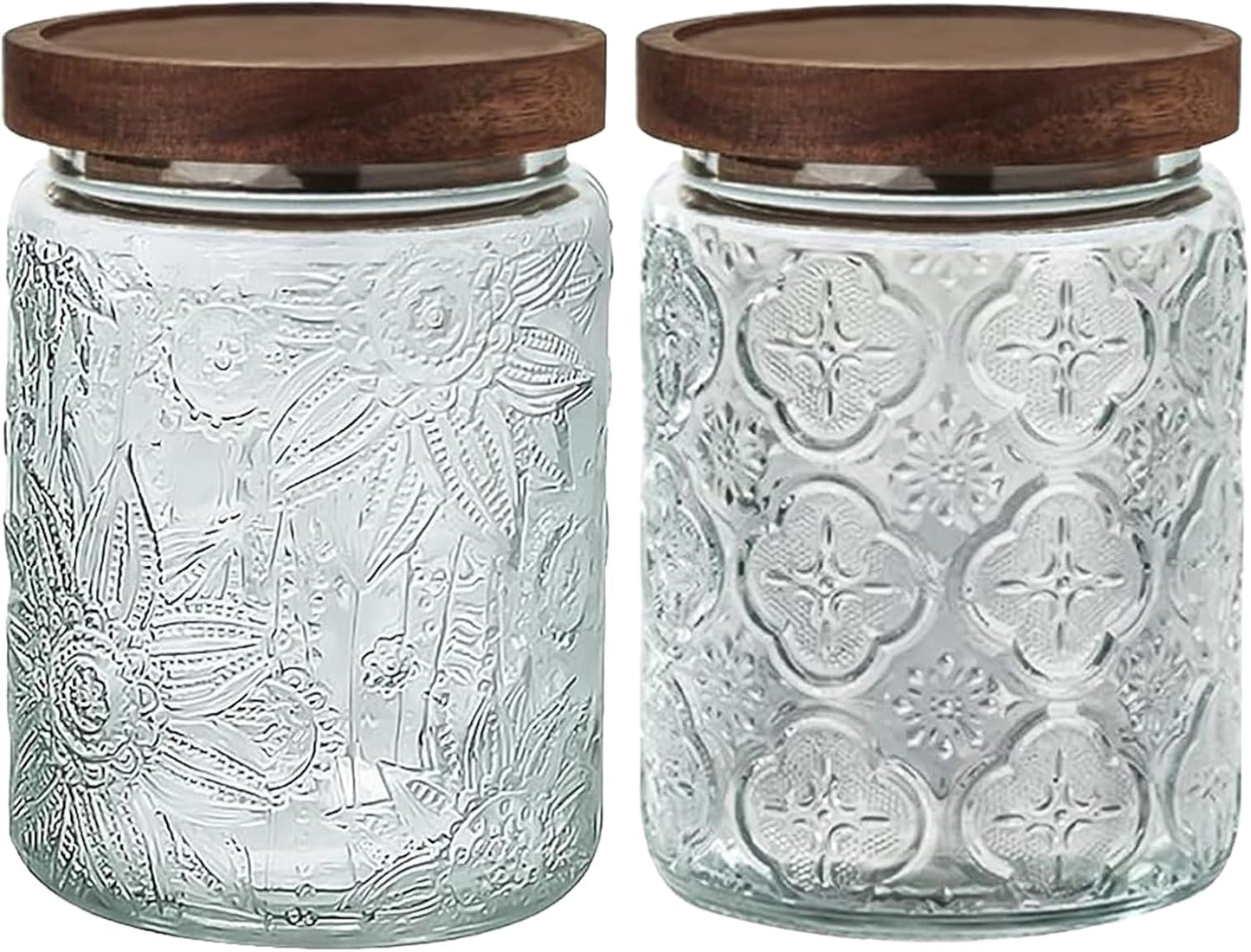 24 OZ Airtight Glass Storage Jar with Bamboo Lid - Vintage Glass Jar Vintage Food Containers Canisters Set for Kitchen Counter & Pantry - Ideal for Sugar, Flour, Coffee, Tea, Candy, Oats -2 Pack