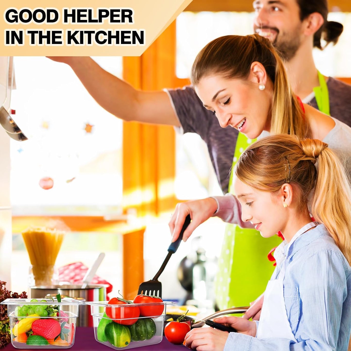 Geetery 12 Pack 4'' Deep Polycarbonate Food Pan with Lid Stackable Plastic Pan Restaurant Food Storage Containers with Hinged Lids for Hotel Supplies(Clear)