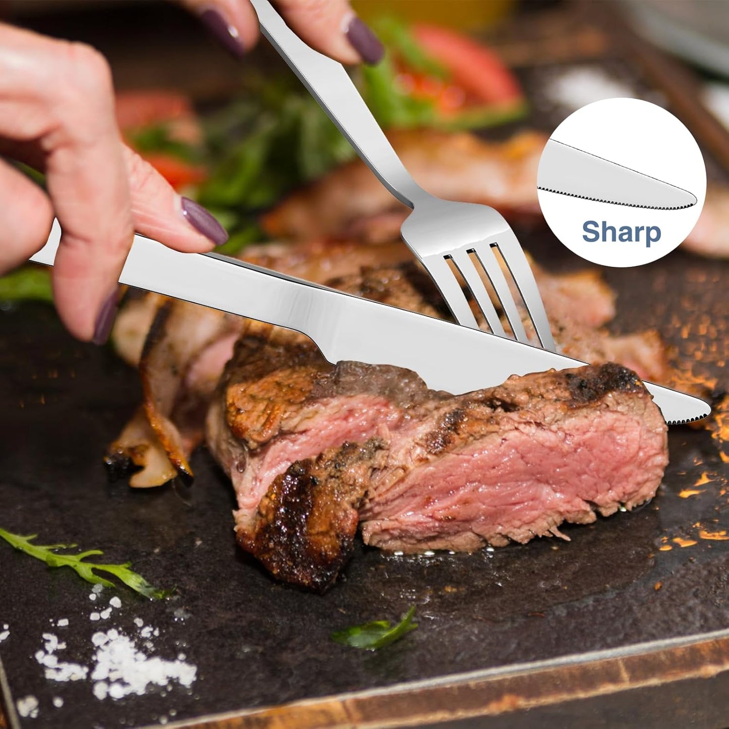 Yoehka 60-Piece Hammered Silverware Set for 12, Stainless Steel Flatware Set with Tree Pattern Handles, Mirror Polished Cutlery/Utensils Set for Home, Restaurant, Hotel, Dishwasher safe