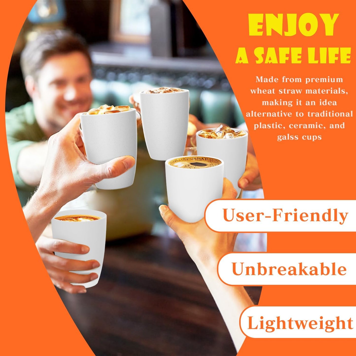 Homienly Wheat Straw Drinking Glasses, 12 OZ Alternative to Plastic Cups Set of 6, Reusable Drinking Cups for Kitchen, Outdoor, Unbreakable Lightweight Water Tumblers, Dishwasher Safe Cup Set(White)