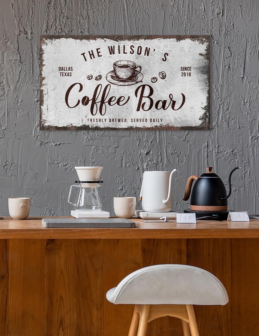 IPIC - Custom Tailored Canvas Coffee Bar Sign, Personalized Wall Art Decor with Family Name, Large Canvas Signage for Home, Kitchen, Coffee Station, Business, and Office