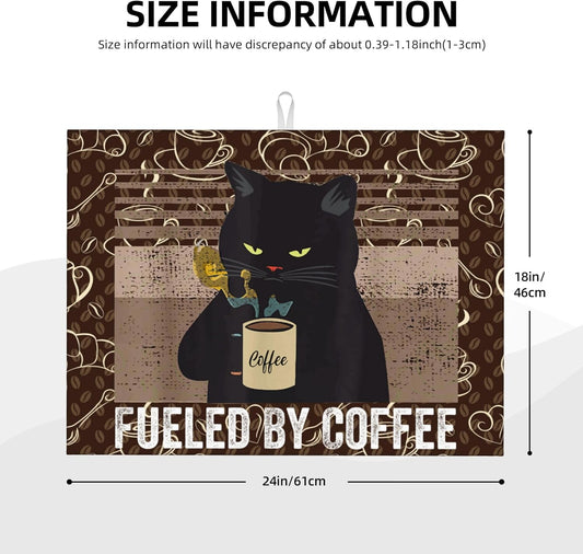 Vintage Cat Dish Drying Mat for Kitchen Counter Absorbent Reversible Retro Coffee Drying Pad Kitchen Decor Dish Drainer Rack Mats 18"x24"