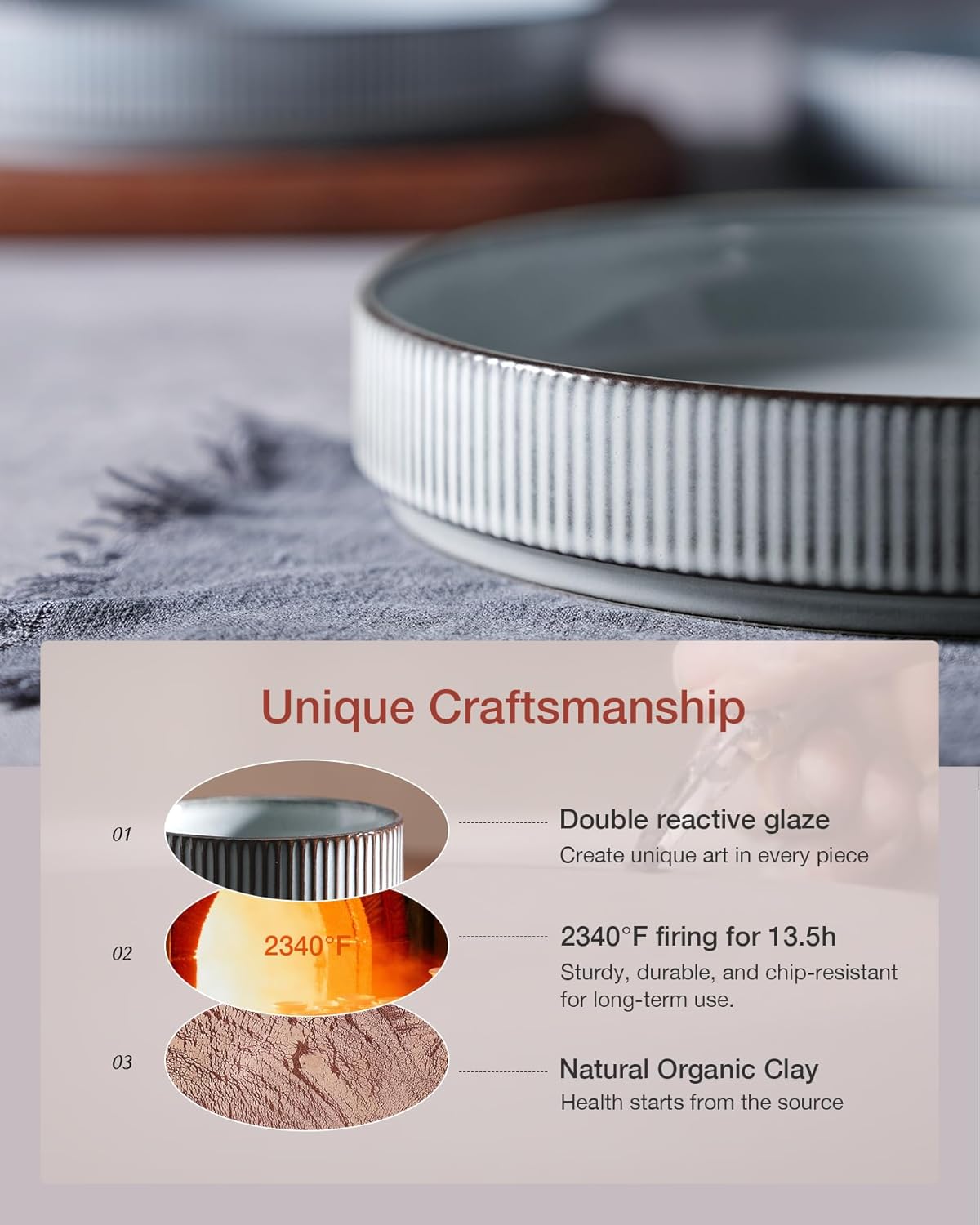 famiware Star 7.5" Pasta Bowls Set, Salad Bowl Set of 4, Double Reactive Glaze, Stackable, Ideal for Your Friend for Housewarming, Festivals, Smoky Blue