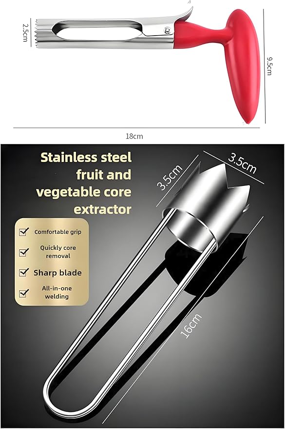 Fruit and Vegetable Corer Pepper Seed Apple Remover Bell Pepper Tomato Corer Tool Stainless Steel Kitchen Gadget (Pepper corer + Apple corer B)