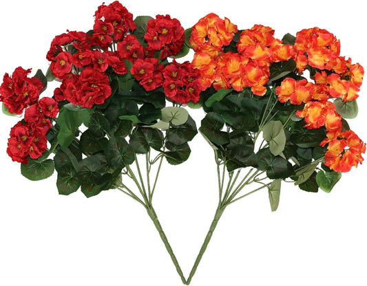 26’’ Artificial Geranium Flowers for Outdoor Decoration,2PCS Silk Geranium Flowers UV Resistant Floor Plants for Garden Porch Patio Table Centerpieces Home Decor (Red&Orange)