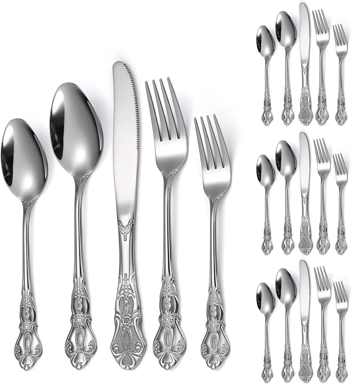 Retro Royal Silverware Silver Flatware Set for 4 Stainless Stainless Forks Spoons Knives 20 Pieces Retro Kitchen Utensils Restaurant Home and Festival Parties Durable