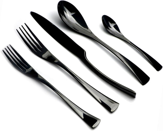 5-Piece 18/10 Stainless Steel Flatware Set Mirror Polishing Black, Serive for 1