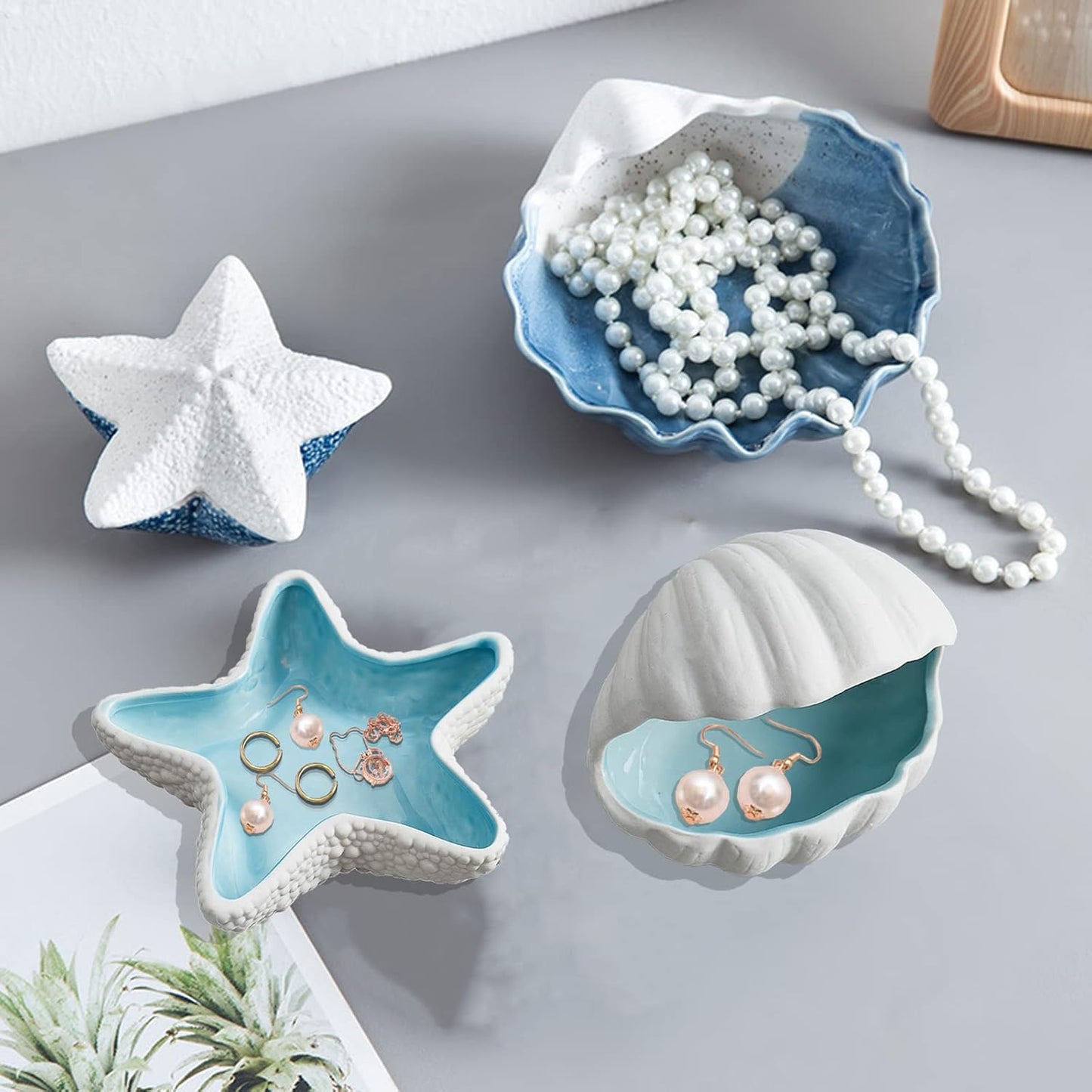 Shell Ceramic Jewelry Dish Keys Bowl Jewelry Holder Earring Dish Trinket Tray Jewelry Plate Small Key Bowl for Entryway Table Candy Storage Holder Home Birthday Party Decor (F STYLE)