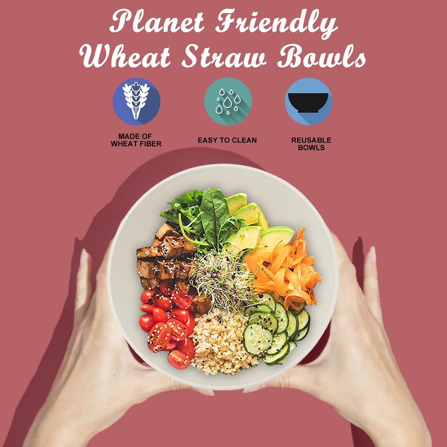 Wrova Wheat Straw Bowl Sets,6 PCS Unbreakable Cereal Bowl 36 OZ,Microwave and Dishwasher Safe Bowls,Soup Bowl Sets for Serving Soup,Oatmeal and Salad （Beige）