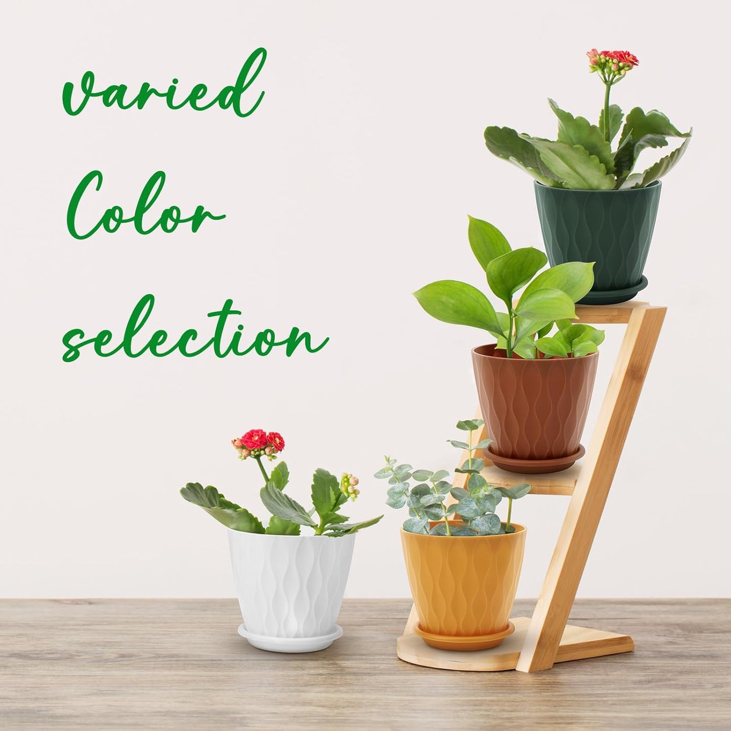 4 inch Plant Pots, 5 Pack Flower Pots Outdoor Indoor, Planters with Drainage Holes and Tray Saucers (Multicolor)