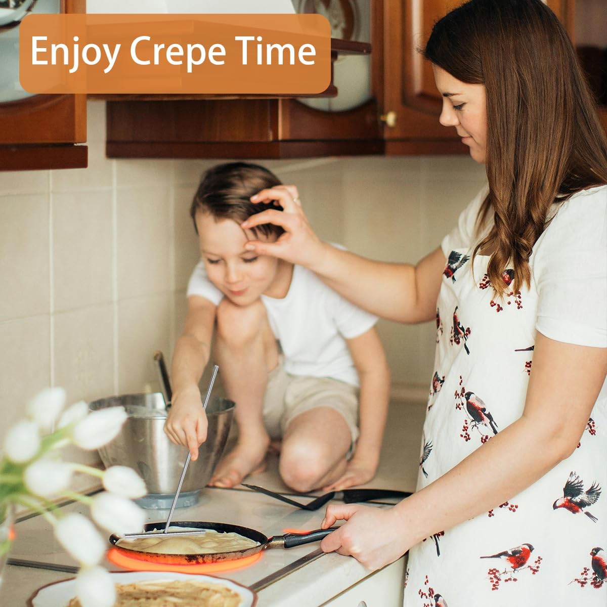 2 Pack Crepe Spreader Kit, Stainless Steel T-Shaped Batter Spreaders, Pancake Tool, Crepes Sticks Fit Any Crepe Pan Maker, 1 Large 7" + 1 Small 5"