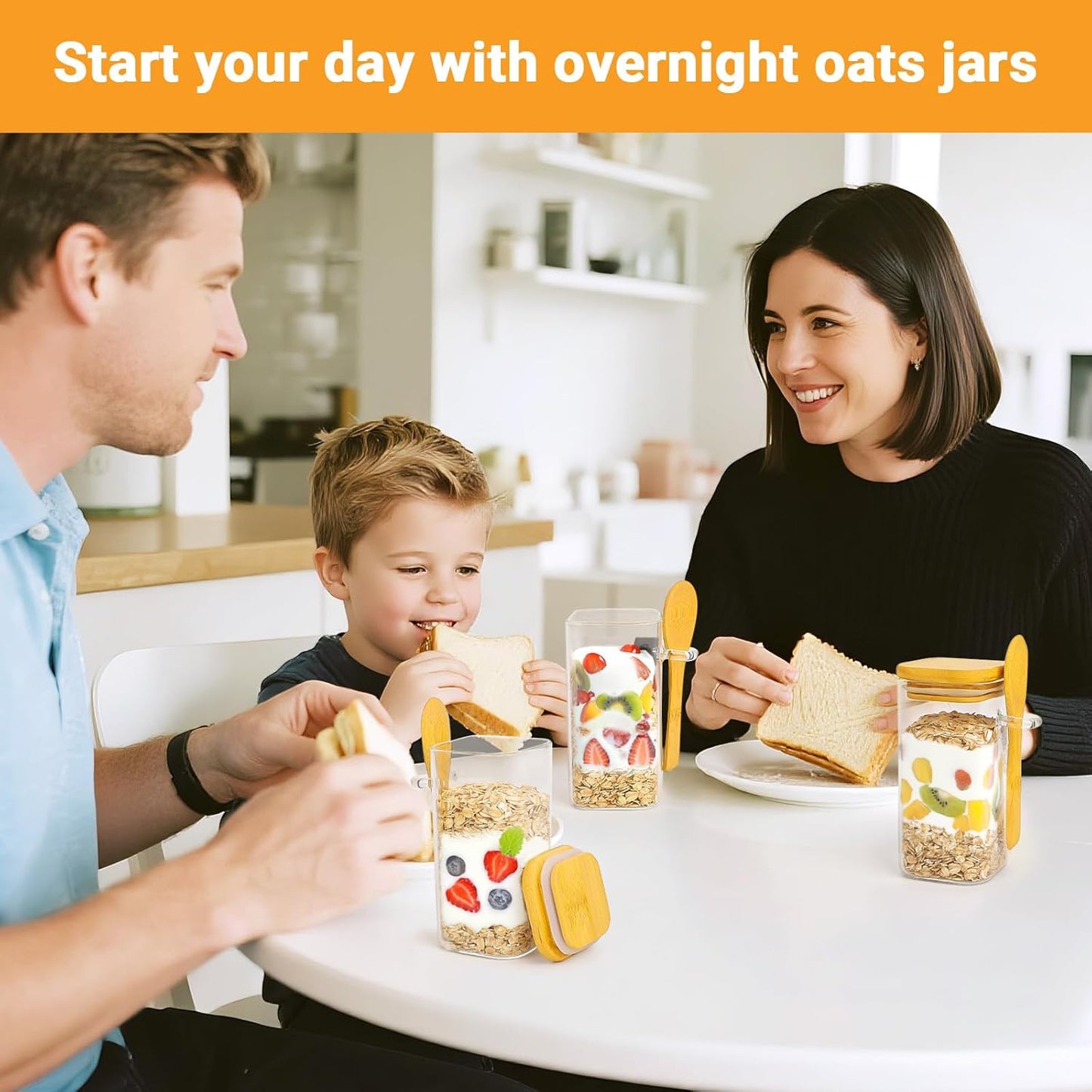 Glass Jars with Bamboo Lids and Spoons - 2 Pack 11 Fl.oz Square Glass Spice Jars with Airtight Lid, Clear Pantry Storage Container Food Canister for Seasoing, Loose Leaf Tea, Coffee, Sugar, Oats