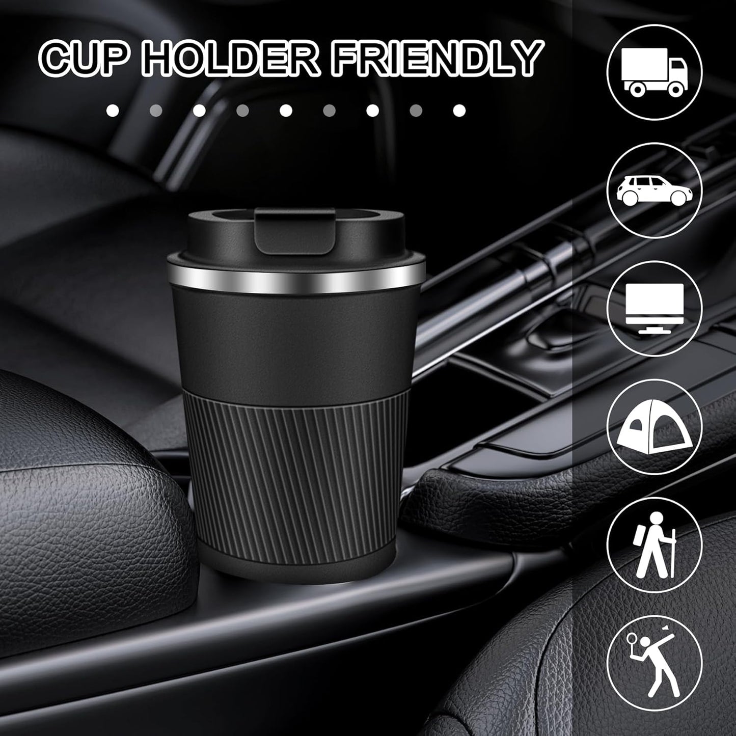 Coffee Travel Mug 12 oz & 17 oz Insulated Coffee Mug with Lid Portable Spill-Proof Coffee Travel Mug No Handle Reusable Stainless Steel Mug Keeps Cold and Hot Suitable for Car, Daily, Travel and Gifts