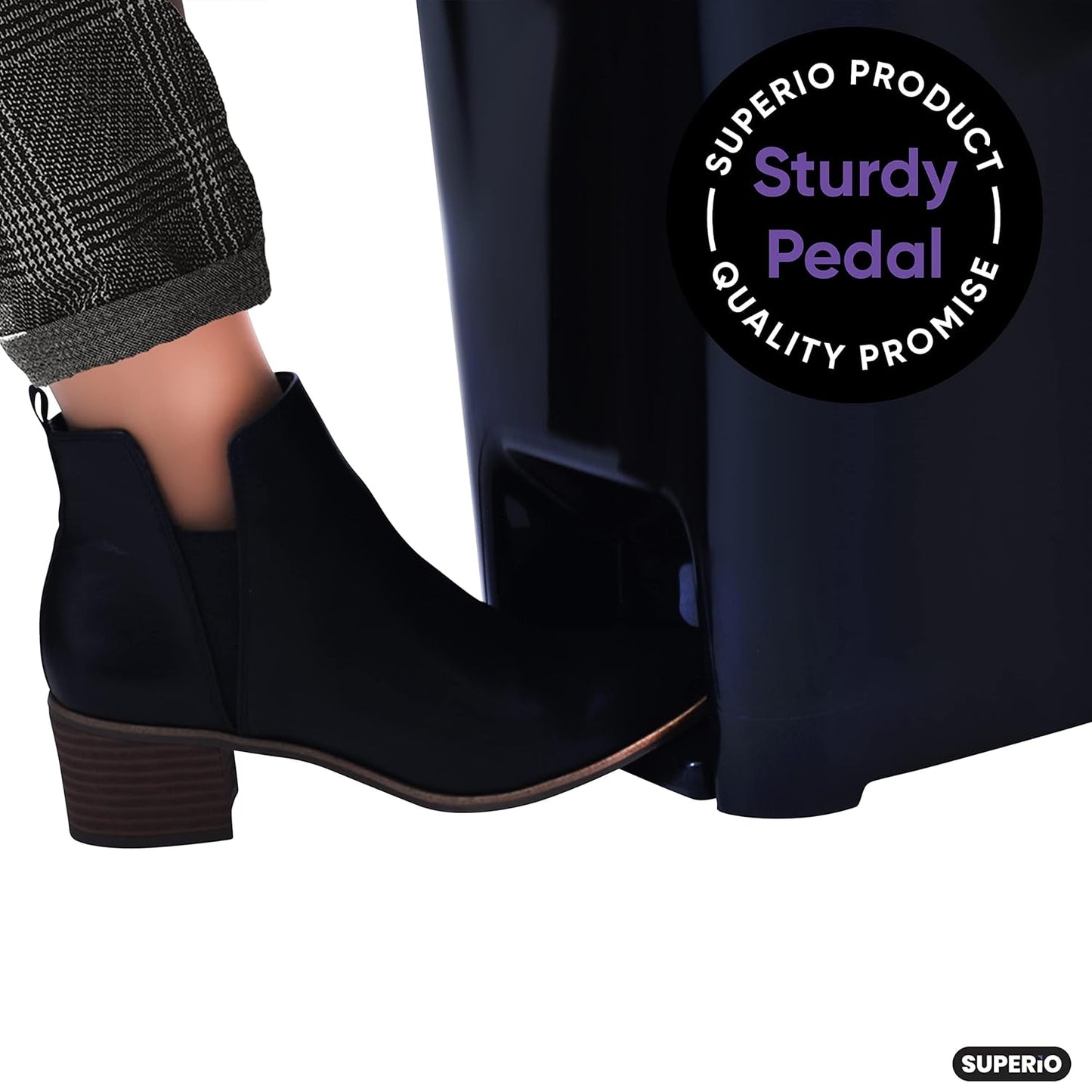 Superio Slim Trash Can with Foot Pedal – 10.5 Gallon Step-On Trash Can with Lid, Large Plastic Garbage Can, Trashcan for Bathroom, Kitchen, Office, Bedroom, Dorm Room, Patio, – Black, 2